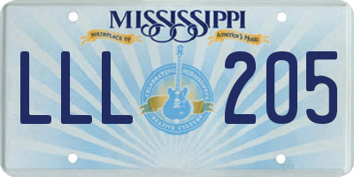MS license plate LLL205