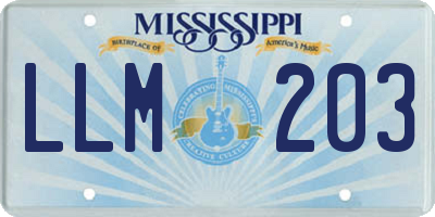 MS license plate LLM203