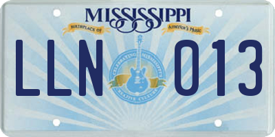 MS license plate LLN013