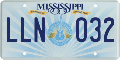 MS license plate LLN032