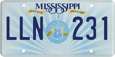 MS license plate LLN231
