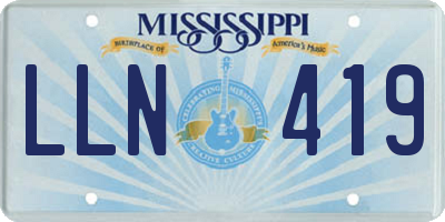 MS license plate LLN419