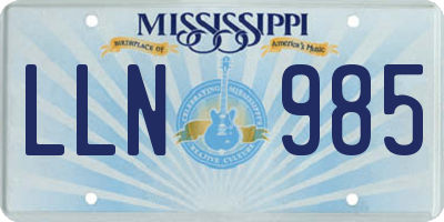 MS license plate LLN985
