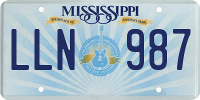 MS license plate LLN987