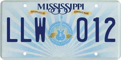 MS license plate LLW012