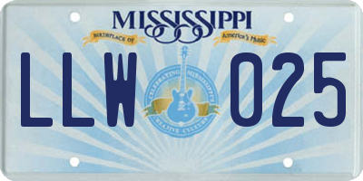 MS license plate LLW025