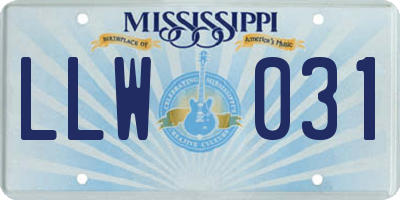 MS license plate LLW031