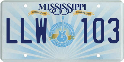 MS license plate LLW103