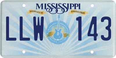 MS license plate LLW143