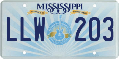 MS license plate LLW203