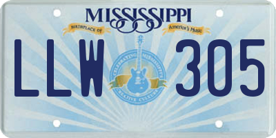 MS license plate LLW305
