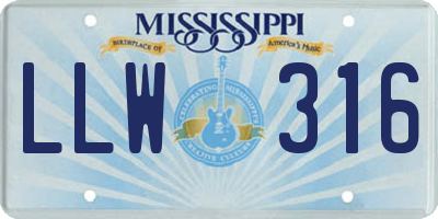 MS license plate LLW316