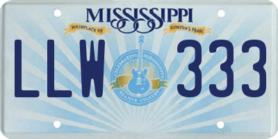 MS license plate LLW333