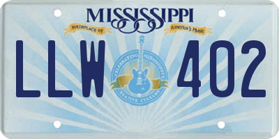 MS license plate LLW402