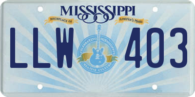 MS license plate LLW403