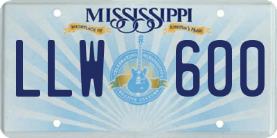 MS license plate LLW600
