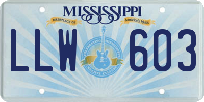 MS license plate LLW603