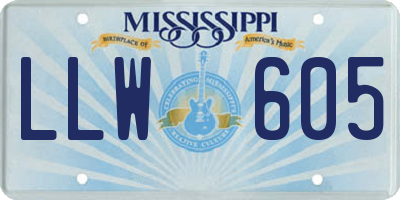MS license plate LLW605