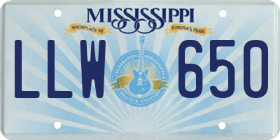 MS license plate LLW650