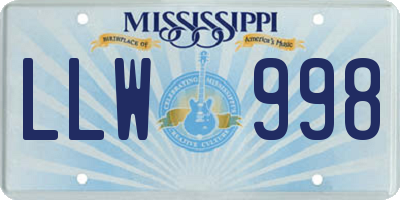 MS license plate LLW998