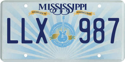 MS license plate LLX987