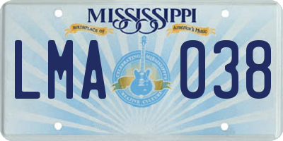 MS license plate LMA038