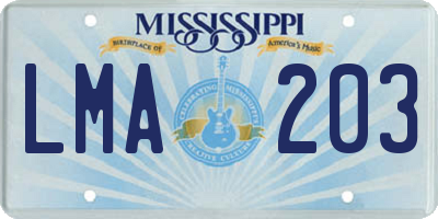 MS license plate LMA203
