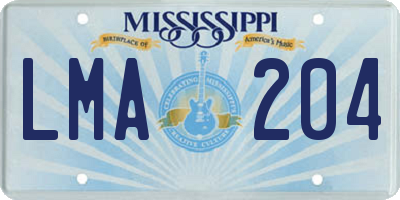 MS license plate LMA204