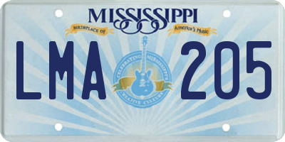 MS license plate LMA205