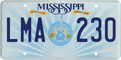 MS license plate LMA230