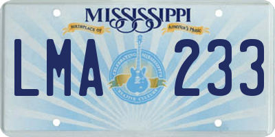 MS license plate LMA233