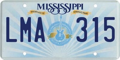 MS license plate LMA315