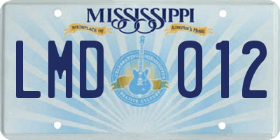 MS license plate LMD012