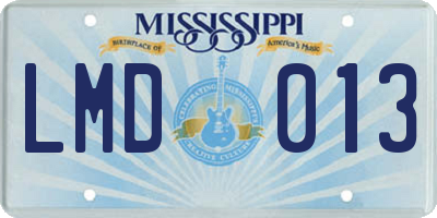 MS license plate LMD013