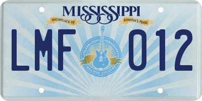 MS license plate LMF012