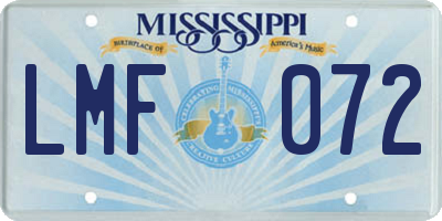 MS license plate LMF072