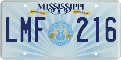 MS license plate LMF216