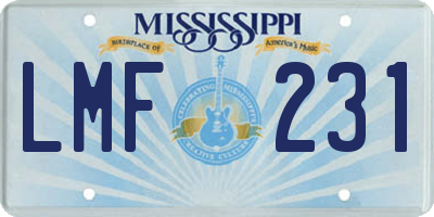 MS license plate LMF231