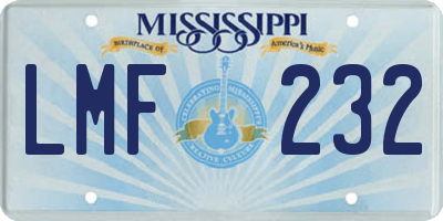 MS license plate LMF232