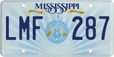 MS license plate LMF287