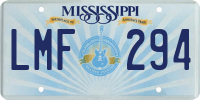 MS license plate LMF294