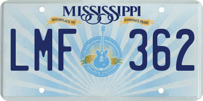 MS license plate LMF362