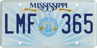 MS license plate LMF365