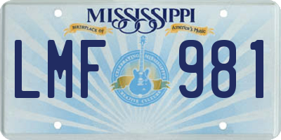 MS license plate LMF981