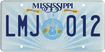 MS license plate LMJ012