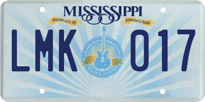 MS license plate LMK017