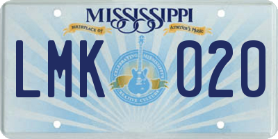 MS license plate LMK020