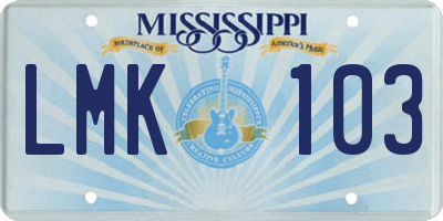 MS license plate LMK103