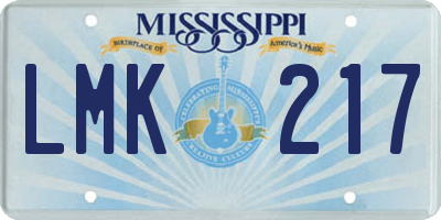MS license plate LMK217