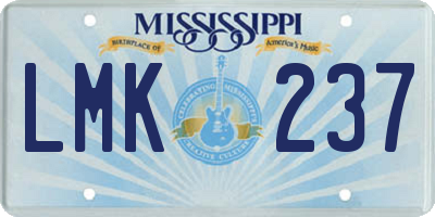 MS license plate LMK237